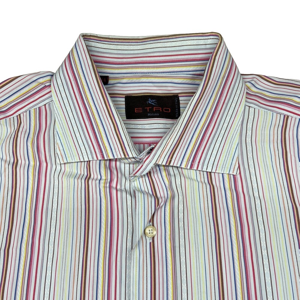 Etro Shirt Adult 44 Multicolor Striped Button Up French Cuff Italy Mens